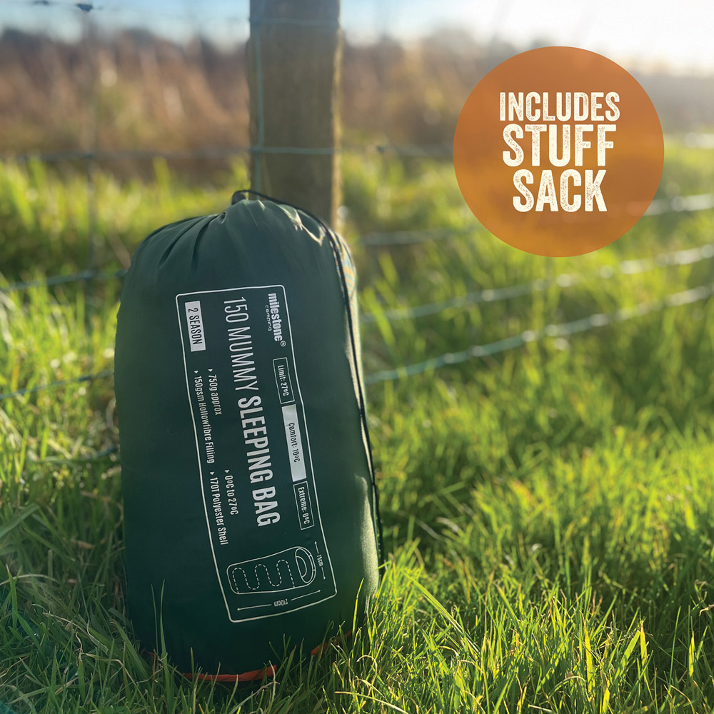 Milestone Camping 2 Seasons Single Green Mummy Sleeping Bag Image 7