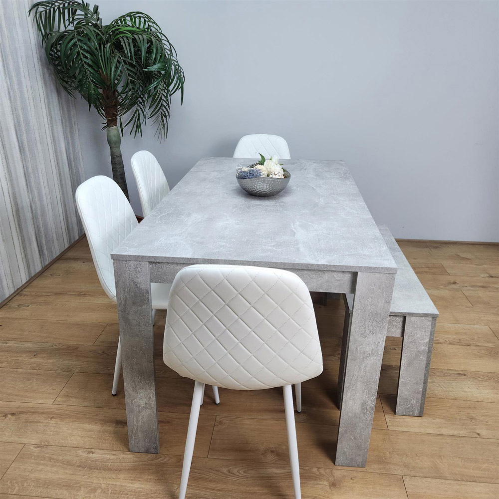 Portland 6 Seater Dining Set Stone Grey Effect and White Image 4