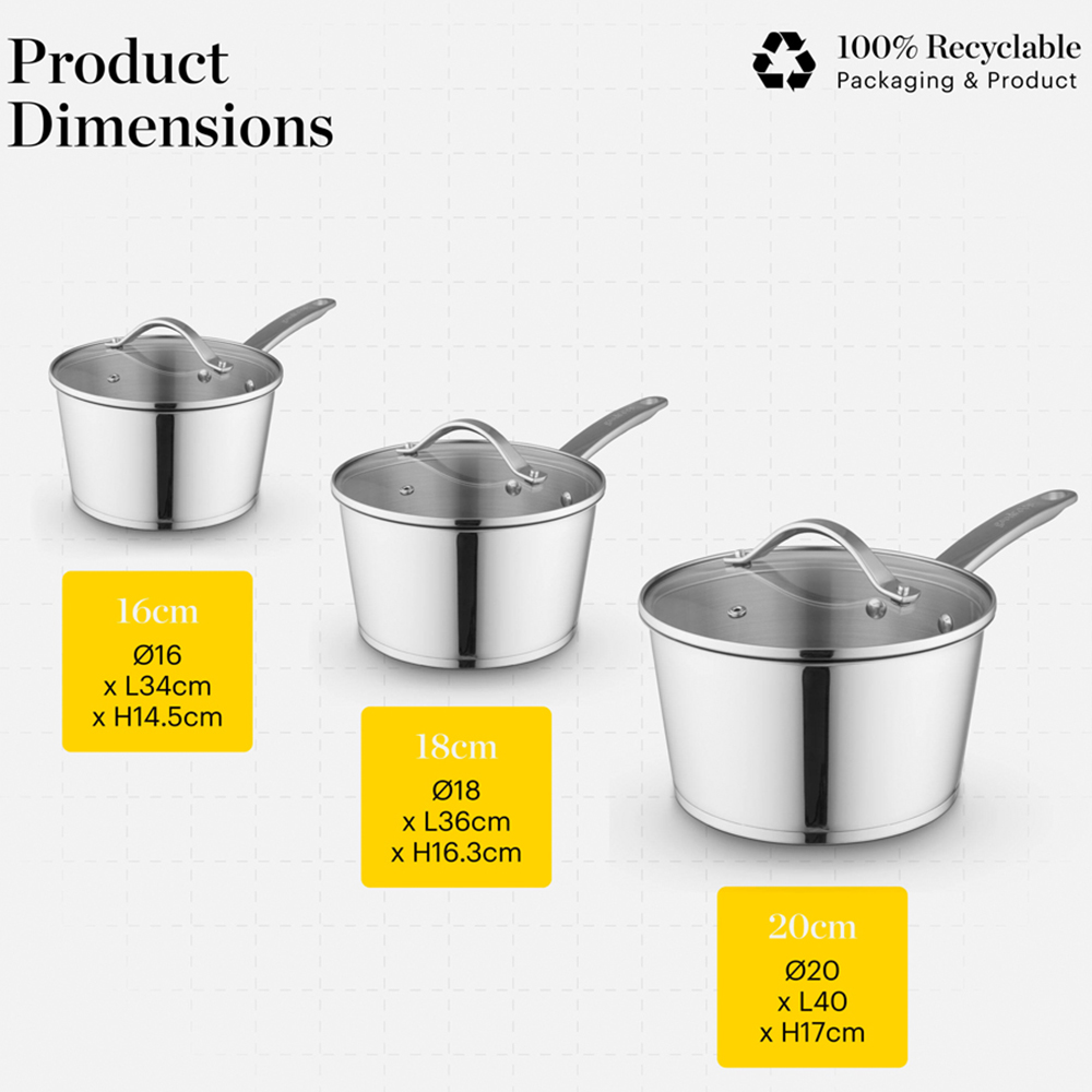 Good Food Stainless Steel Saucepan Set 3 Piece with Tempered Glass Lid Image 9