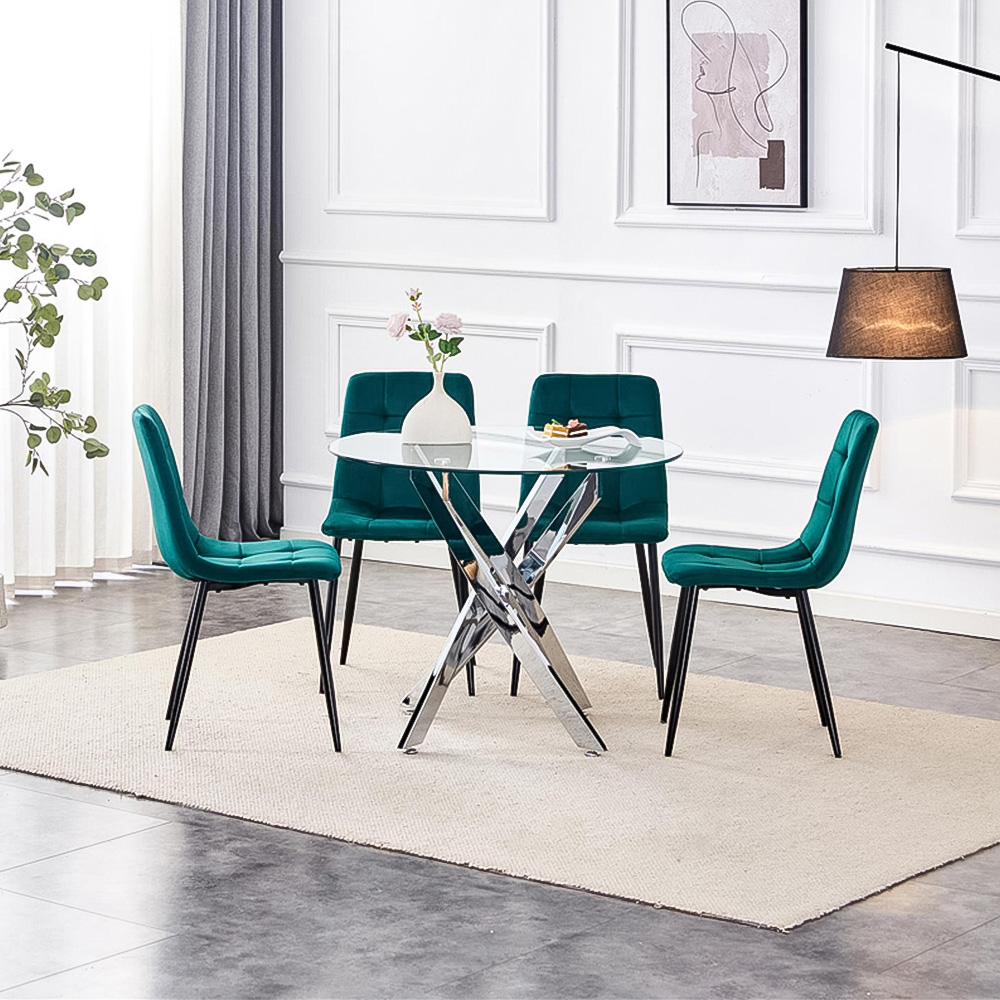 Kosy Koala 4 Seater Glass Round Dining Set Green Velvet Image 5
