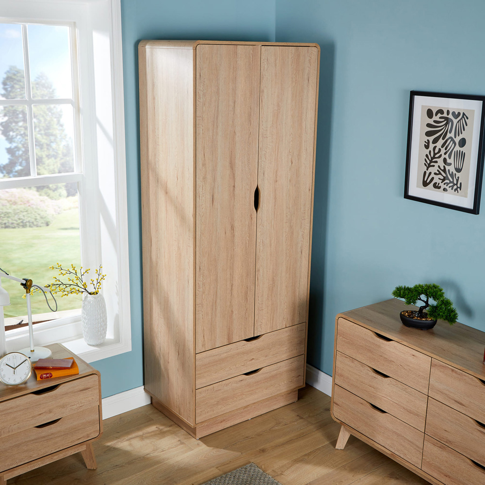 Home Source 2 Door 2 Drawer Rustic Effect Wardrobe Image 7