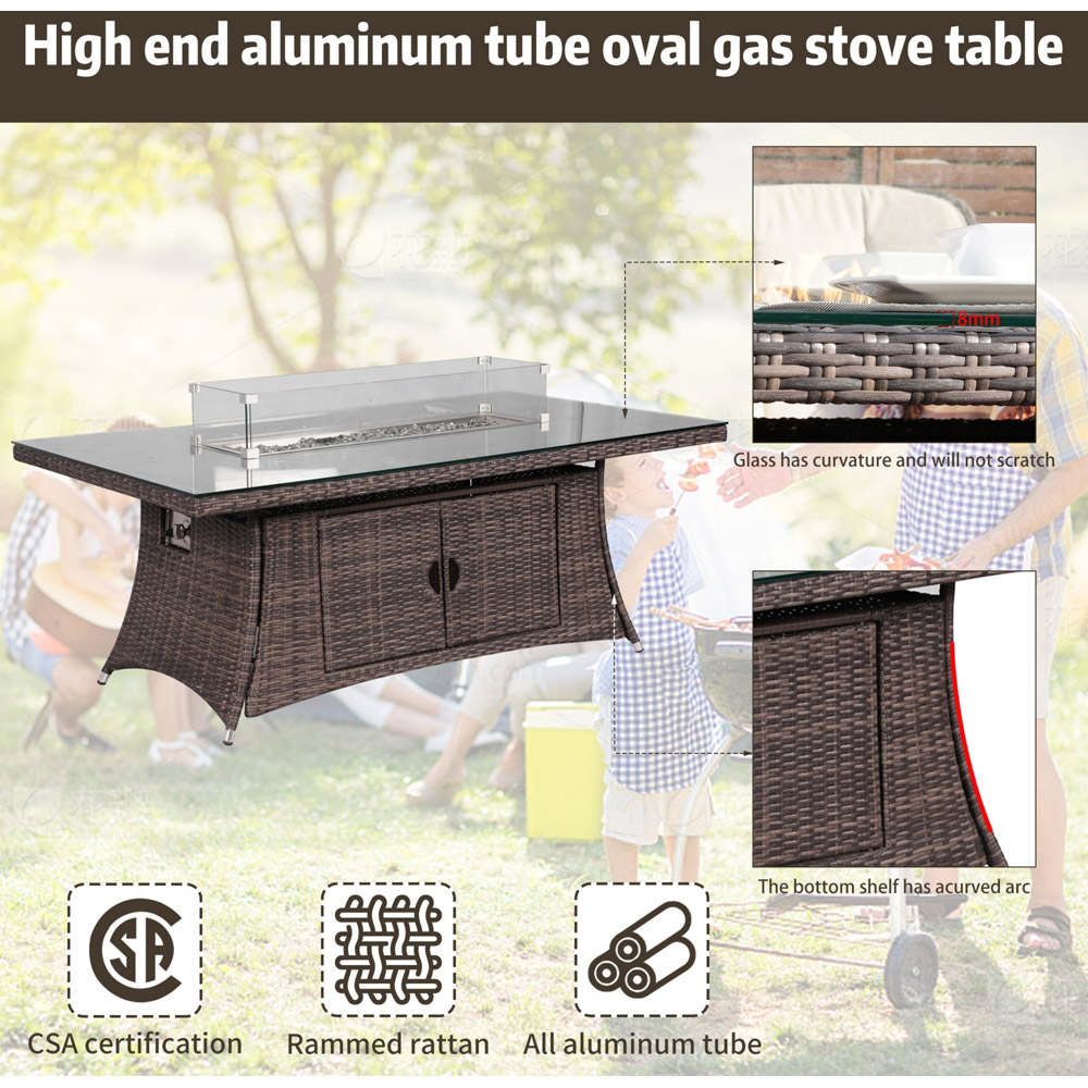 Direct wicker Brown 6 Seater Rattan Outdoor Dining Set with Rectangular Firepit Table Image 8