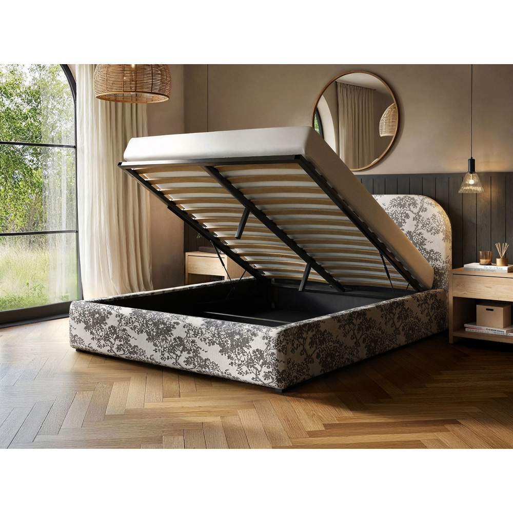 Flair Alba Double Beige Tree Print Chenille Lift-Up Ottoman Bed Image 3