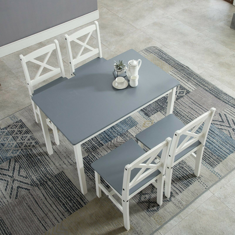 Solid Wooden 4 Seater Dining Set Grey Image 4