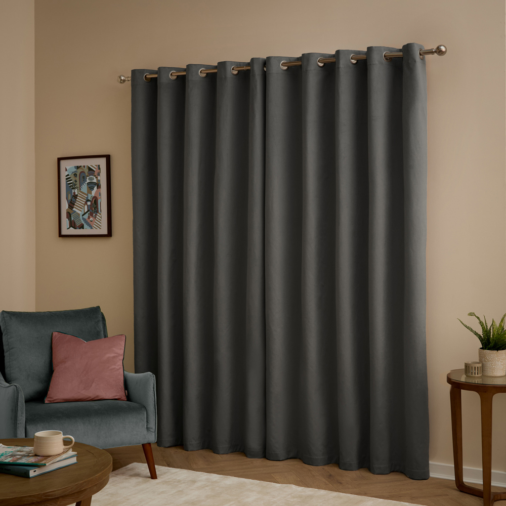 Furn The Ultimate Charcoal Velvet Blackout Eyelet Curtains 168 x 229cm Image 2