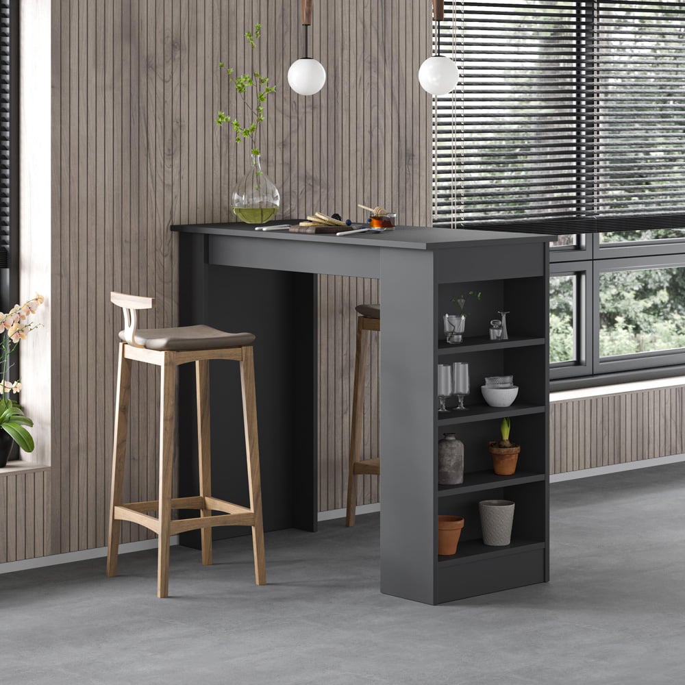 Decortie Swallow Anthracite Bar Table with Storage Shelves Image 4