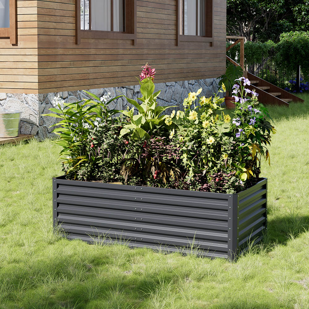 Living and Home Grey Rectangle Galvanised Steel Raised Garden Bed 180 x 90cm Image 2