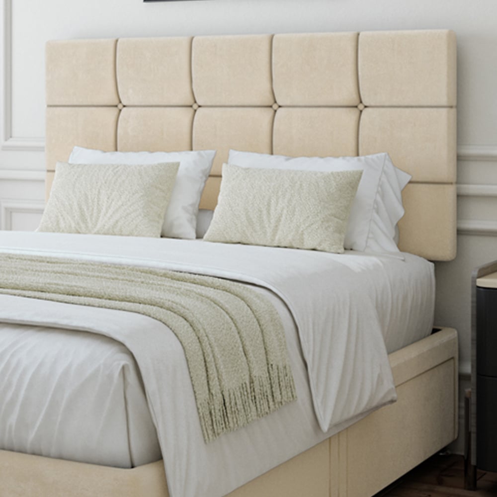 Bedmaster King Size Cream Naples Velvet 4 Drawer Divan Base with Pearl Headboard Image 2