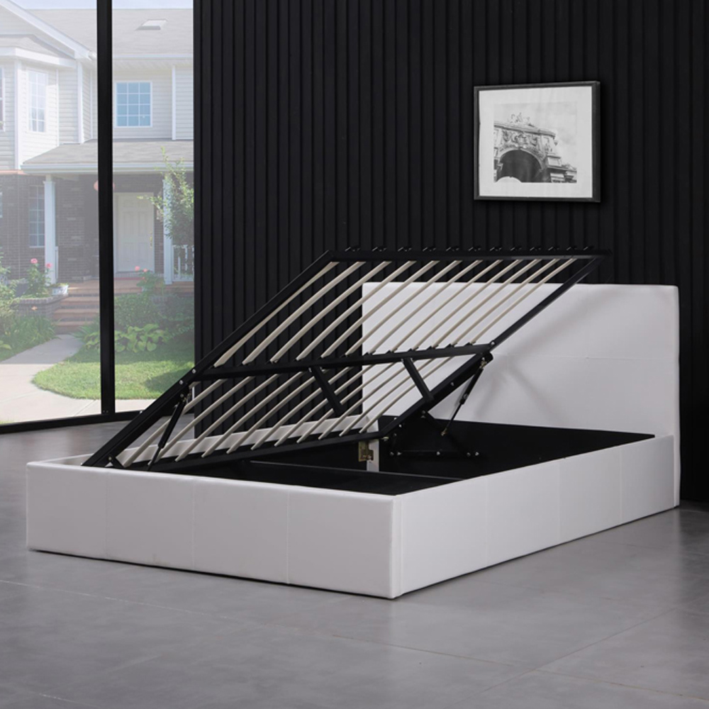 Portland Small Double White Leather Ottoman Bed with Mattress Image 3