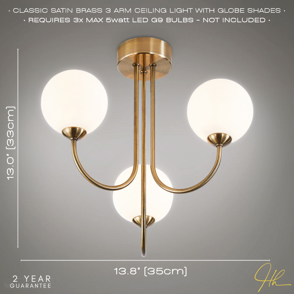 Happy Homewares Antique Brass Ceiling Light with Opal White Globe Glass Shade Image 7