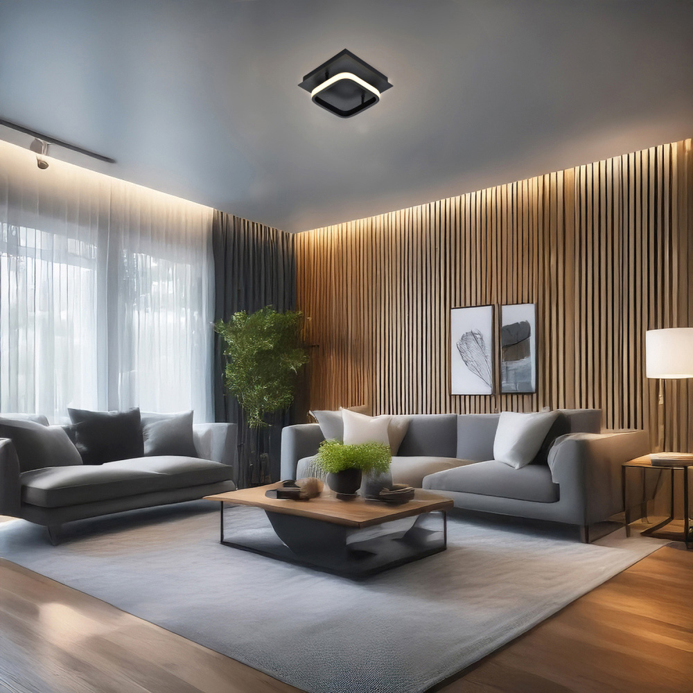 Happy Homewares Matte Black Square Strip LED Ceiling Lighting Fitting Image 7