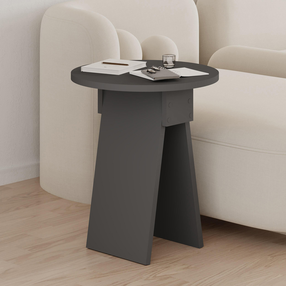 Decortie Chen Anthracite Grey Modern Sculptural Base Round Side Table Image 5