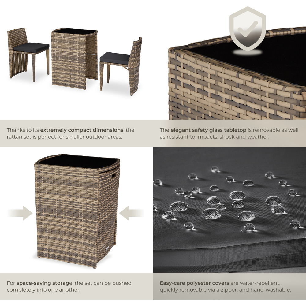 tectake Hamburg 2 Seater Rattan Garden Bistro Set Natural Image 5