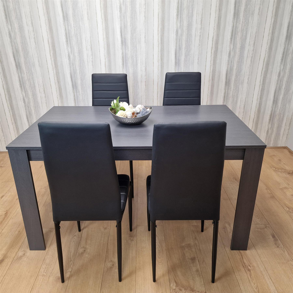 Portland 4 Seater Leather Dining Set Dark Grey and Black Image 3