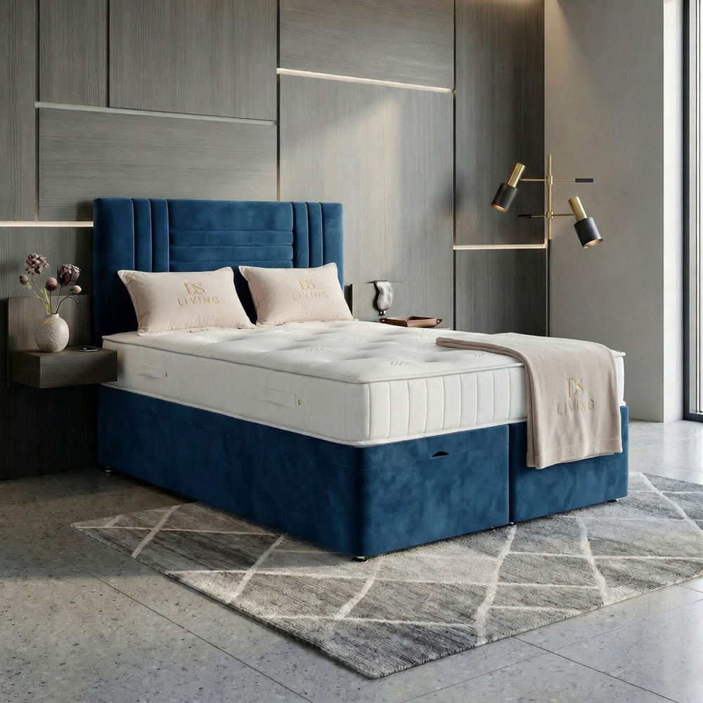 DS Living Orion Super King Size Blue Plush Ottoman Bed Image 6