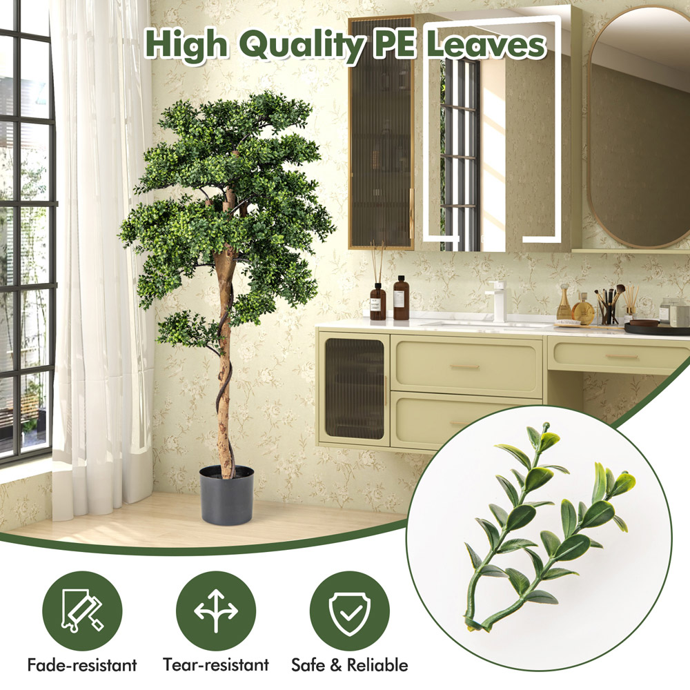 Costway Green Artificial Boxwood Topiary Tree Potted Plants 2 Pack Image 7