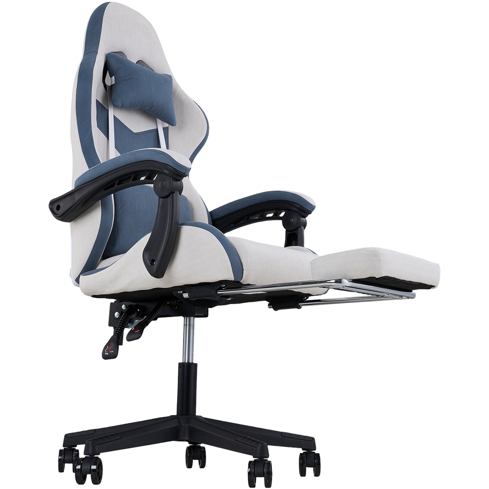 Living and Home Grey and Blue Fabric Gaming Chair with Footrest Image 6