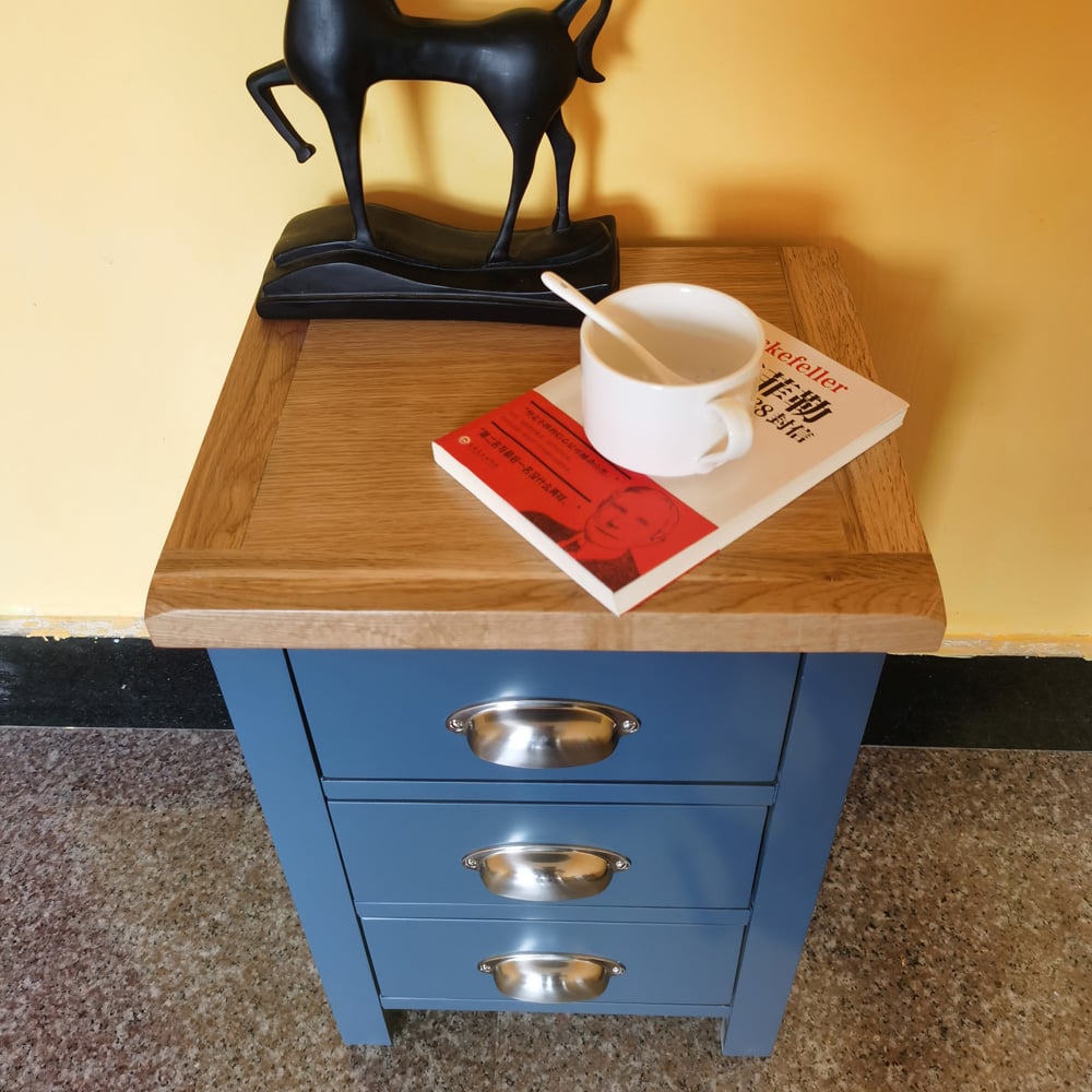 Furniture One 3 Drawer Blue Bedside Table Image 6