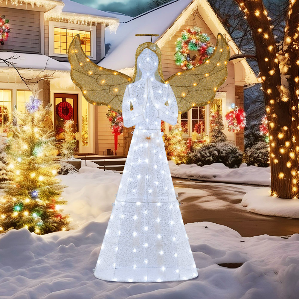 Costway 150 LED Light-Up Winged Holiday Figure 5ft with Ground Stakes Image 3