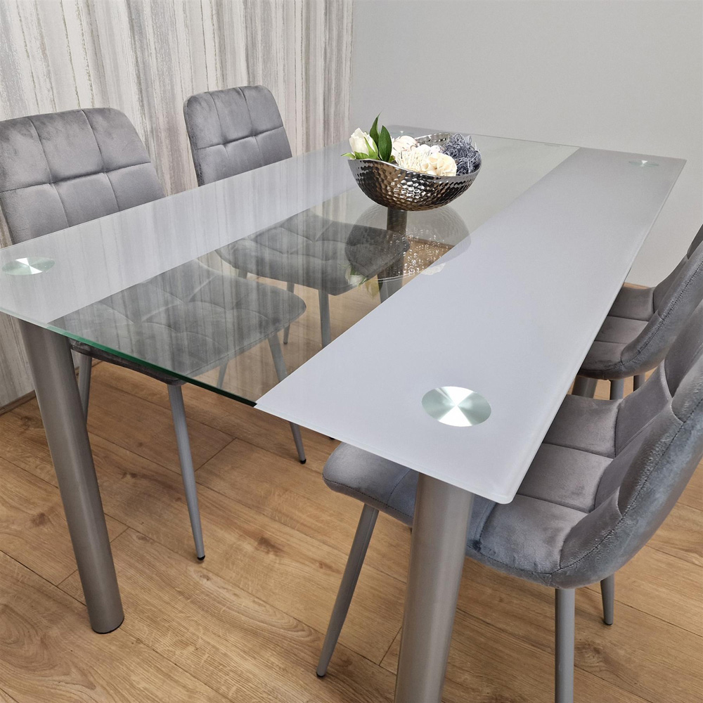 Portland 4 Seater Square Velvet Dining Table Set Grey Image 3