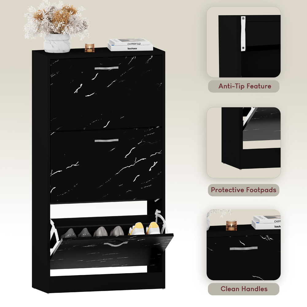 Vida Designs 3 Drawer Black Marble Shoe Cabinet Image 5