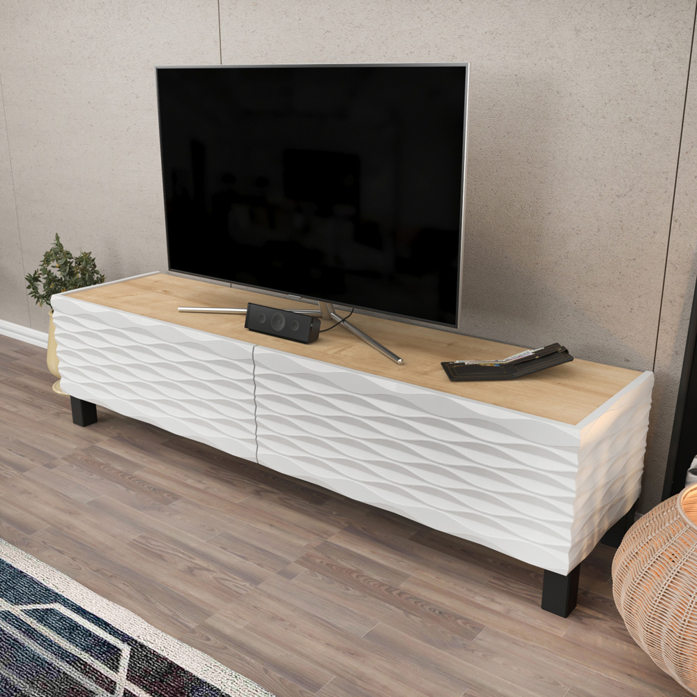 Decorotika Lerze 2 Door Oak and White TV Unit Image 5