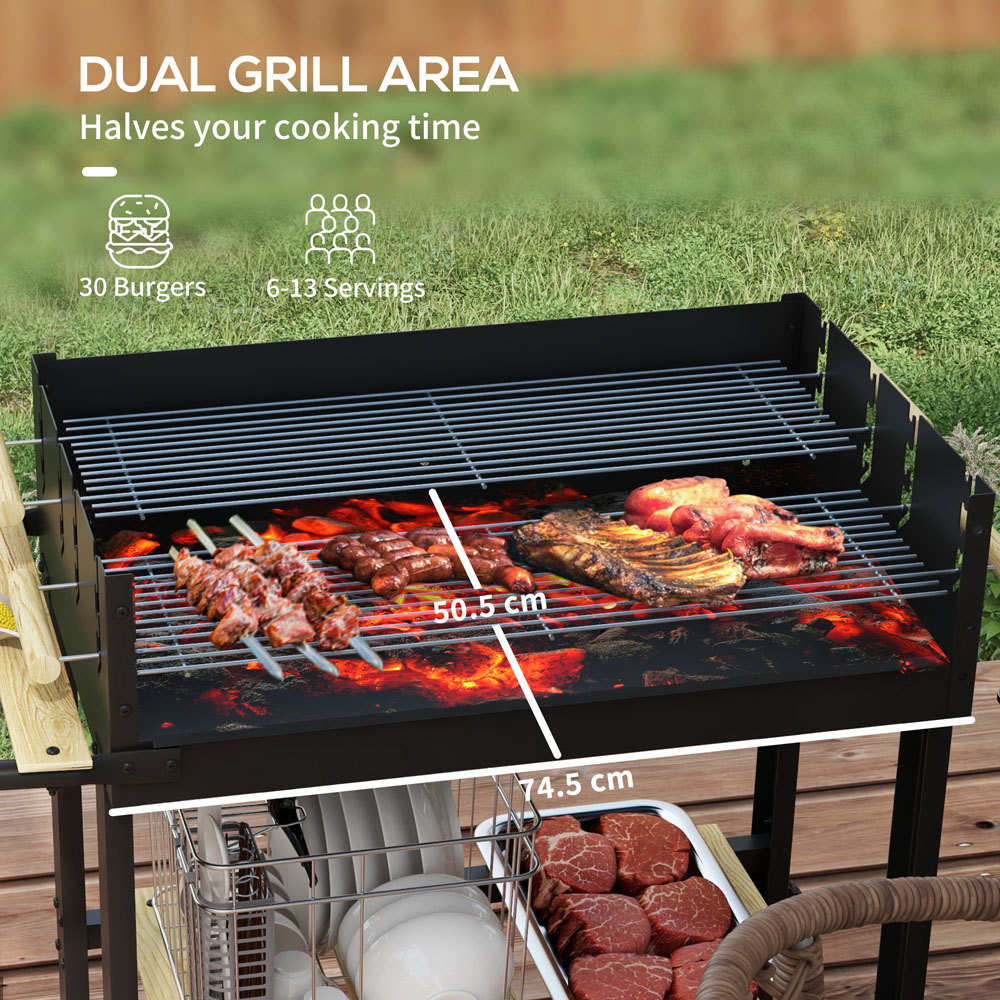Outsunny Charcoal Barbecue Grill with Side Table and Storage Shelf Image 4
