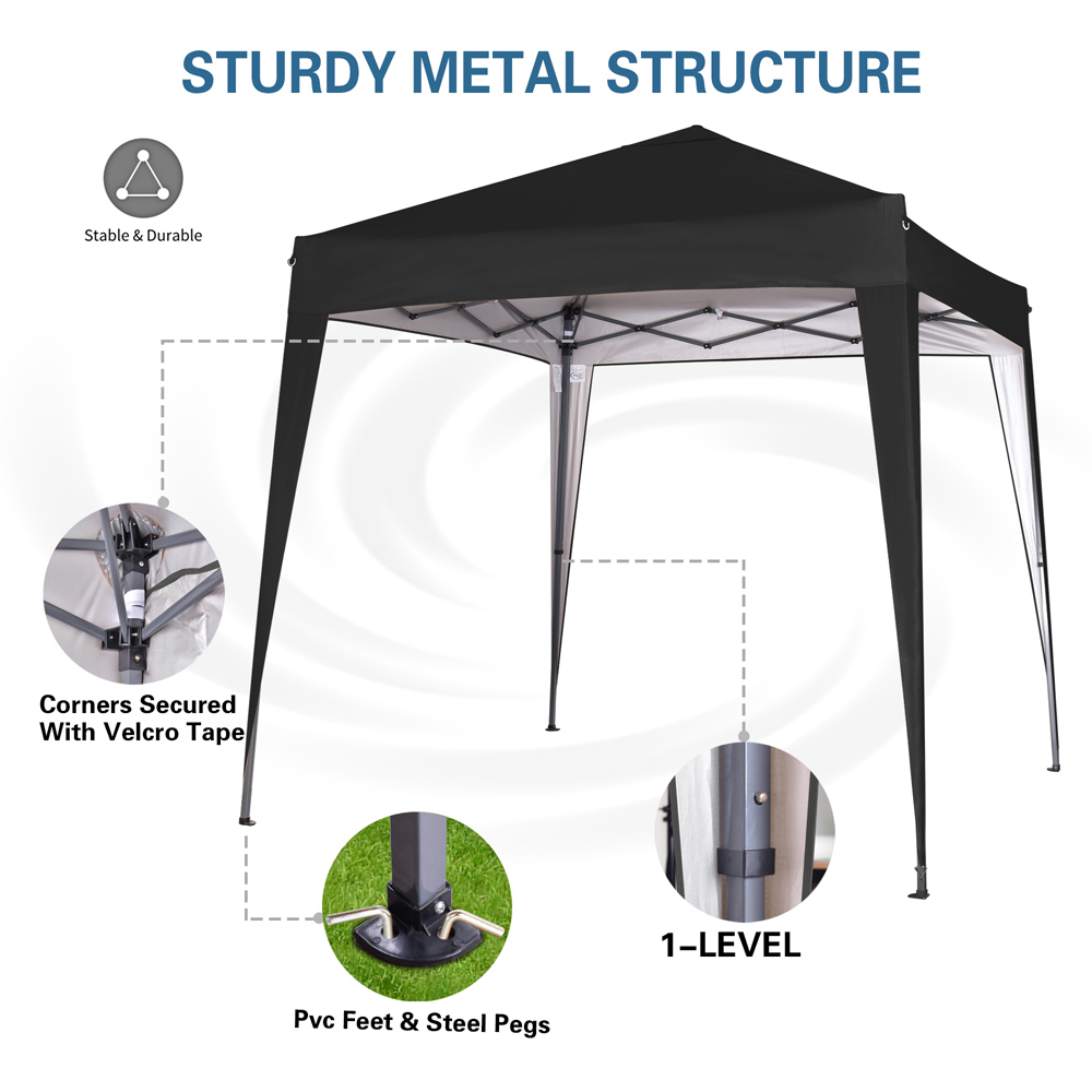 Black Pop Up Outdoor Canopy Tent with Removable Sidewalls 2 x 2m Image 5