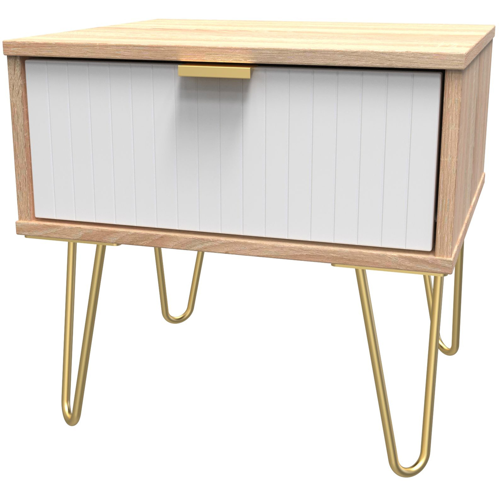 Crowndale Single Drawer White Matt and Bardolino Oak Bedside Table Image 2