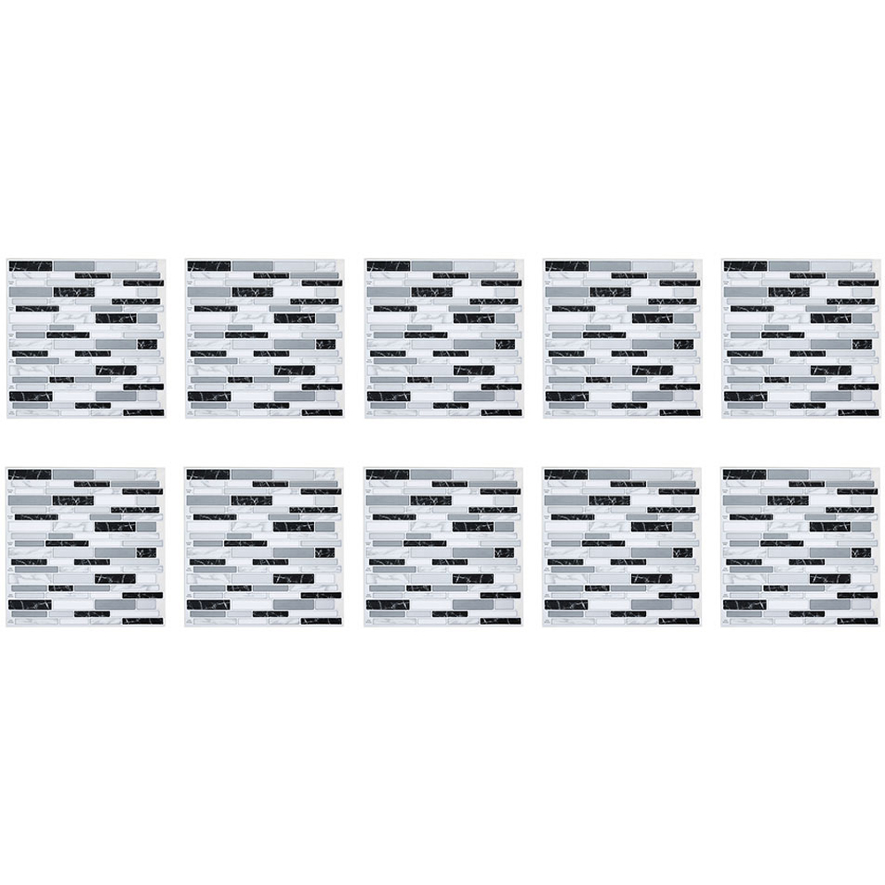 Living and Home Brick Effect Black and Grey Self Adhesive Wall Tile Sticker 10 Pack Image 3