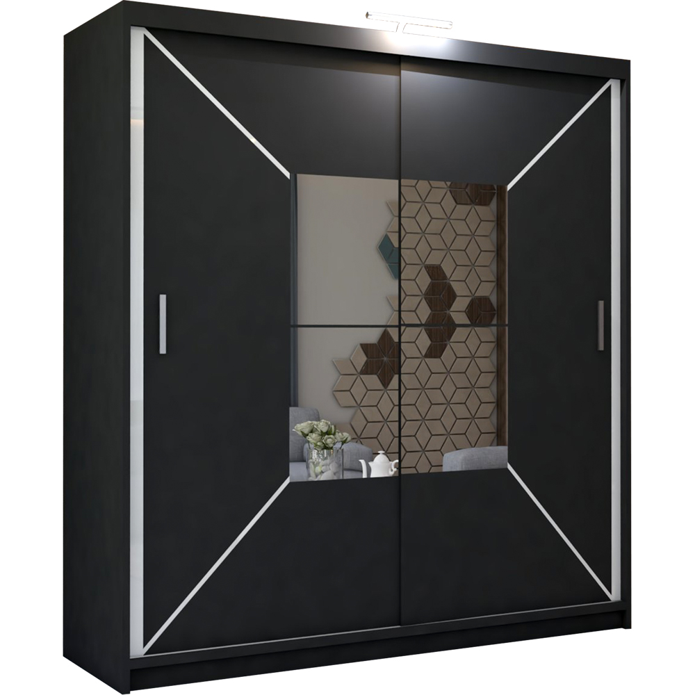 M N Furniture Nicle 2 Door Black Mirrored Sliding Wardrobe 150cm Image 2