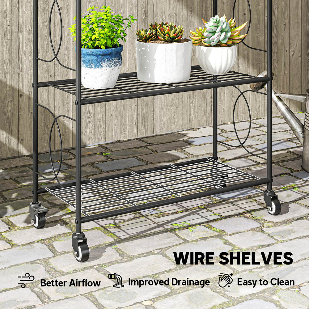 Outsunny 4 Shelf Metal Multipurpose Plant Stand with Lockable Wheels Image 6