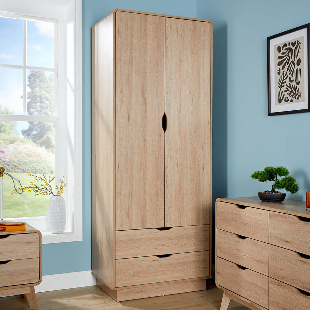 Home Source 2 Door 2 Drawer Rustic Effect Wardrobe Image 1