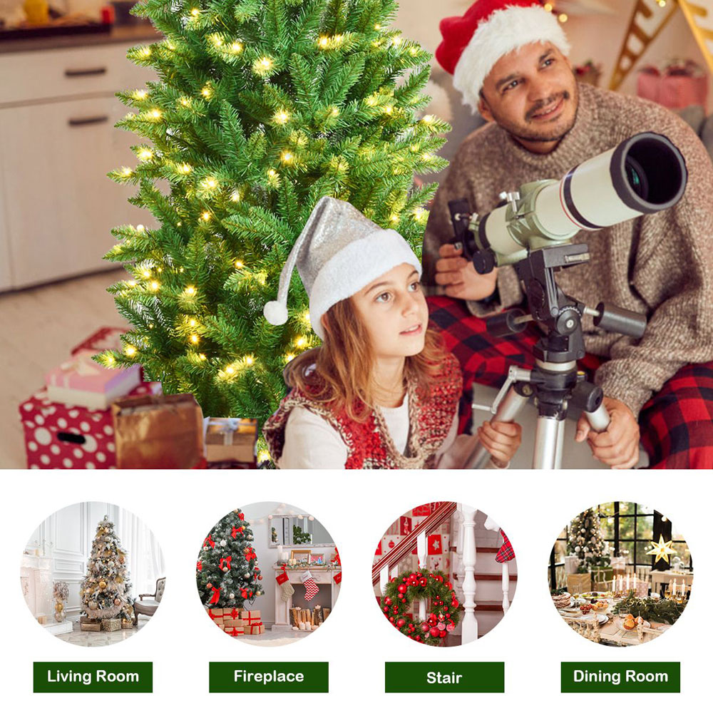 Costway Pre Lit Warm White LED Artificial Pencil Christmas Tree 5ft Image 5
