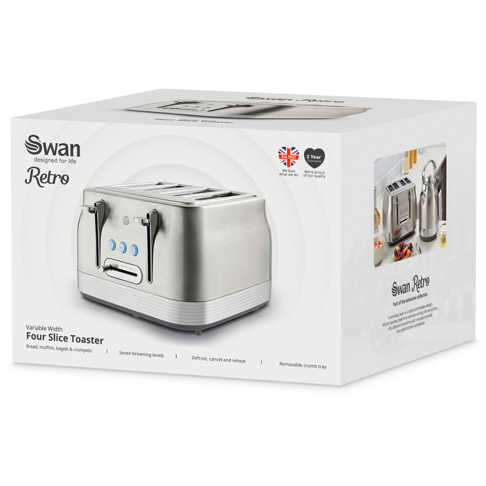 Swan Retro Revive Silver 4 Slice Toaster Image 2