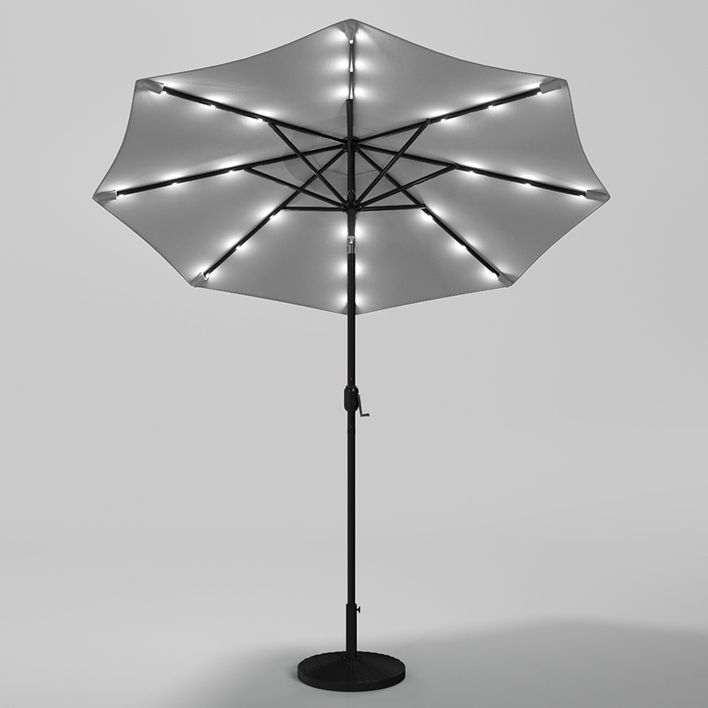 Living and Home Light Grey 24 LED Crank Lift Garden Parasol with Resin Base 3m Image 6