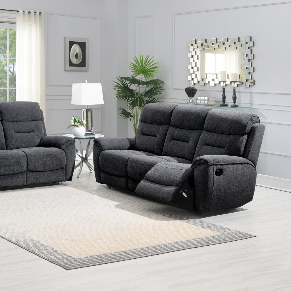 Clinton 3 Seater Dark Grey Manual Recliner Sofa Image 3