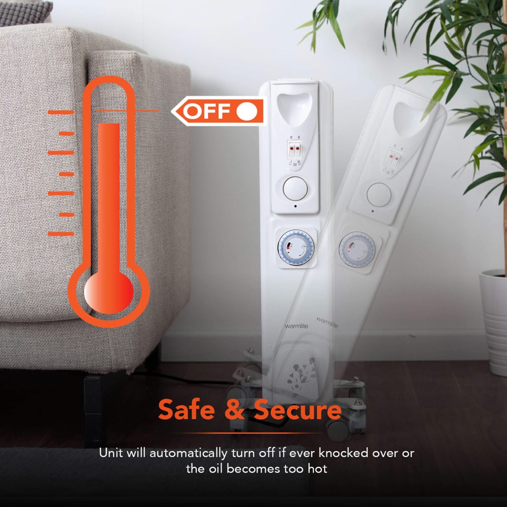 Warmlite 7 Fin White Oil Filled Radiator with Timer and Castor Wheels 1500W Image 7