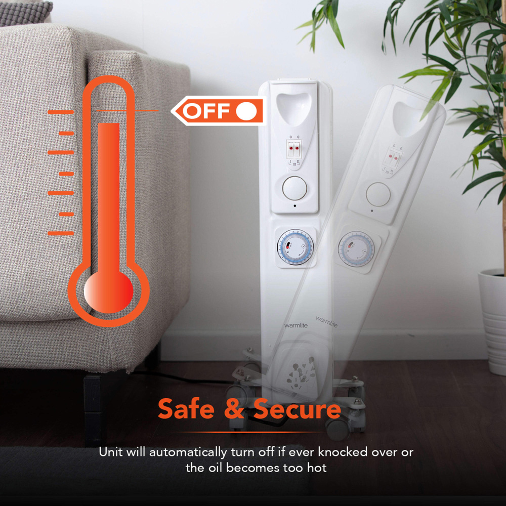 Warmlite 11 Fin White Oil Filled Radiator with Adjustable Thermostat 2500W Image 7