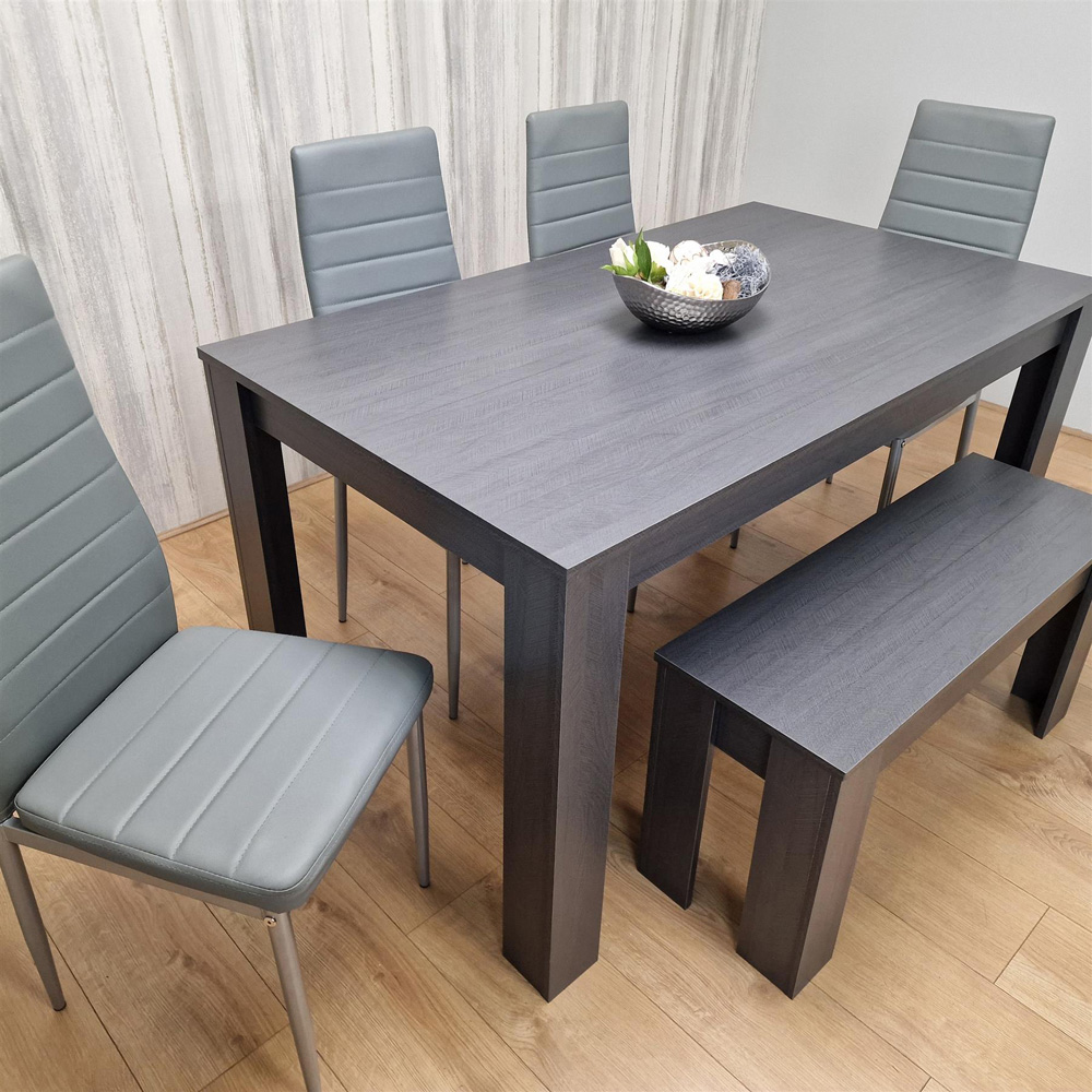 Kosy Koala 6 Seater Wood and Leather Dining Table Set with Bench Grey Image 4