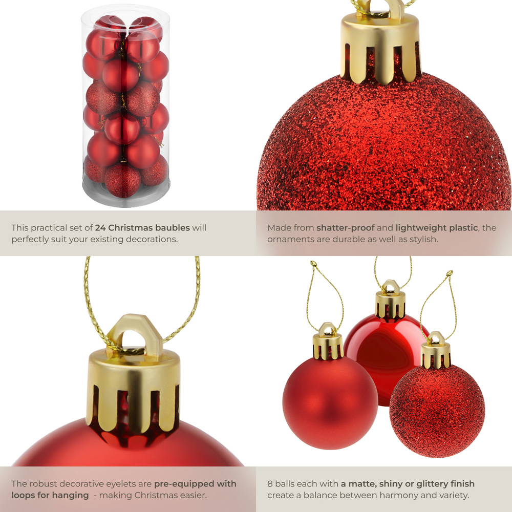 tectake Red Shatterproof Christmas Baubles 24 Pack Image 5