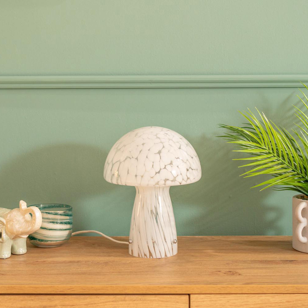 ValueLights Beau White Confetti Mushroom Glass LED Table Lamp Image 4