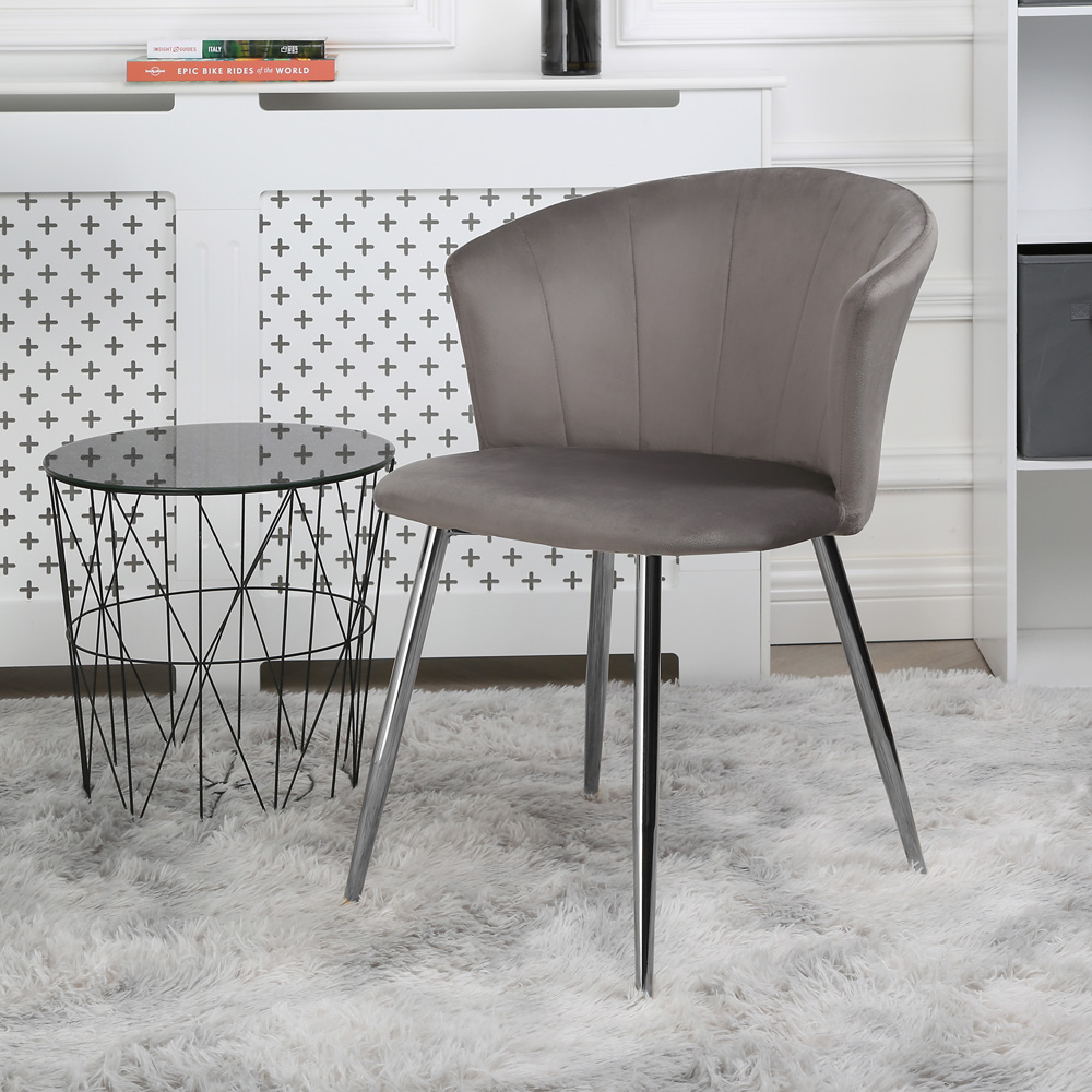 Home Garden Direct Mill Set of 2 Grey Velvet Dining Chairs with Silver Legs Image 7