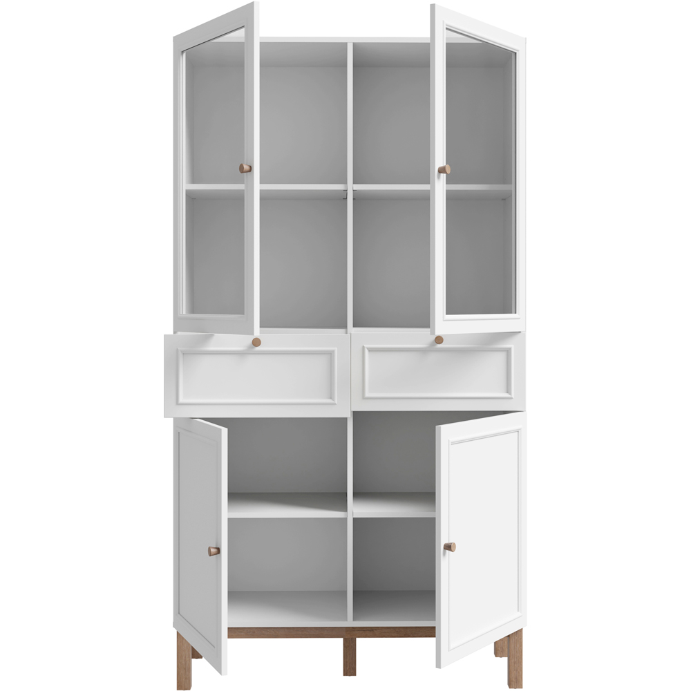 Florence Wensley 4 Door 2 Drawer Light Grey and Oak Glass Display Cabinet Image 5