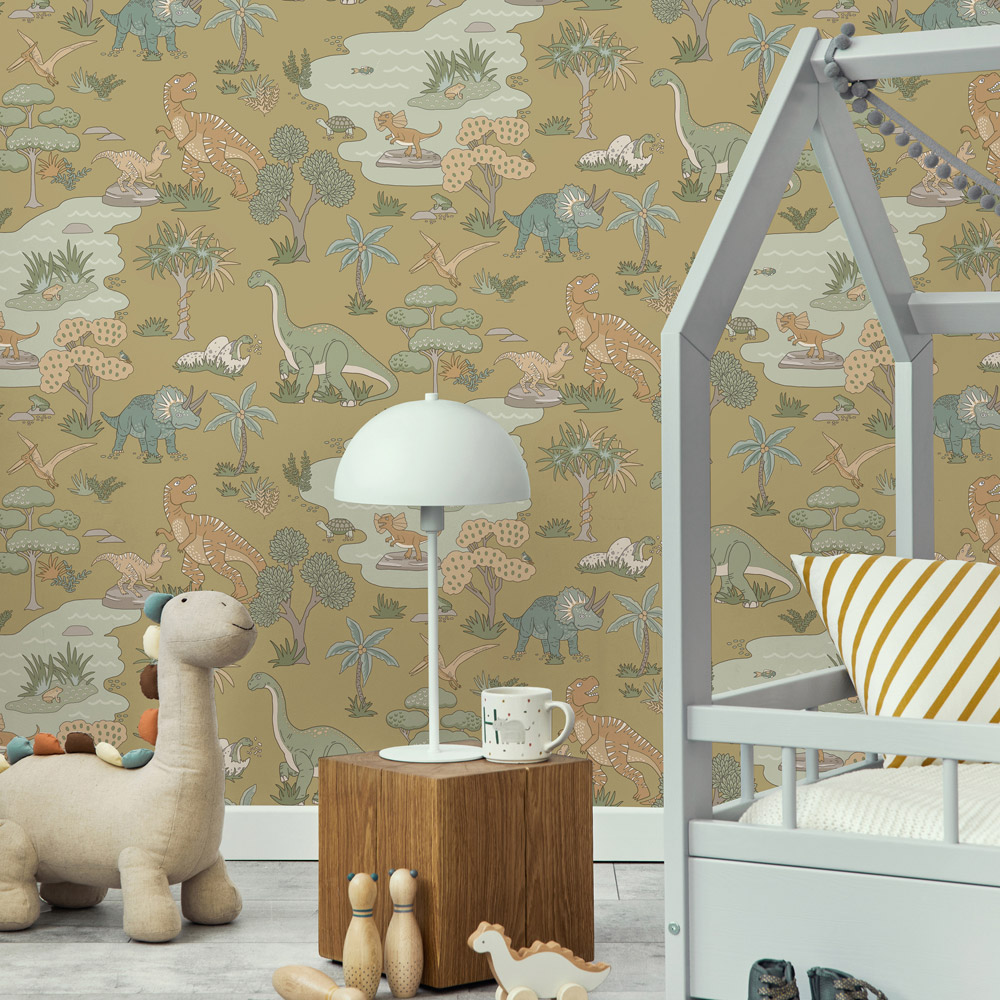 Holden Decor Dino Zoo Ochre Wallpaper Image 3