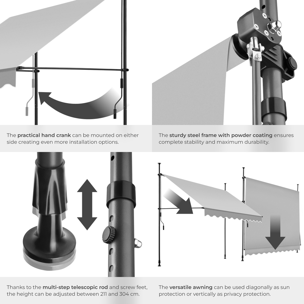 tectake Light Grey Retractable Awning 2.5 x 1.8m Image 5