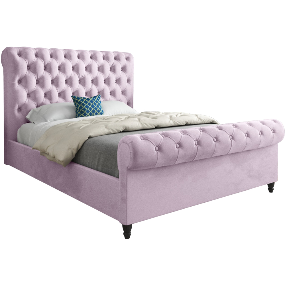 Sienna Small Double Pink Soft Velvet Upholstered Sleigh Bed Frame with Scrolled Headboard Image 2