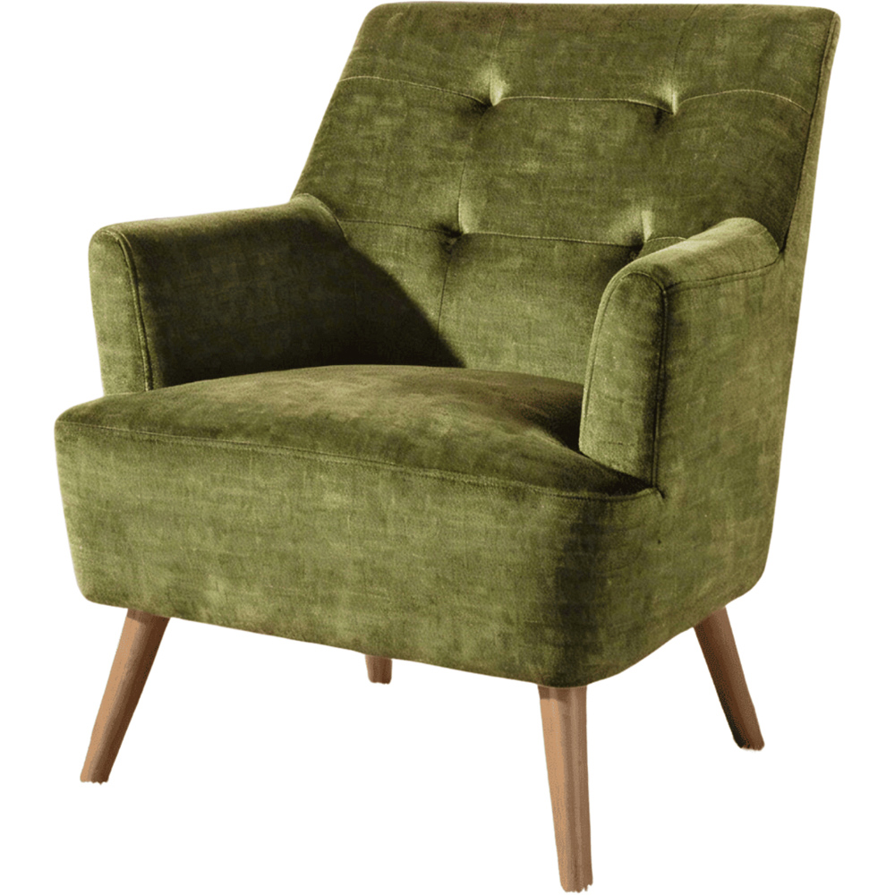 Home Source Arta Olive Plush Accent Armchair with Wooden Legs Image 2