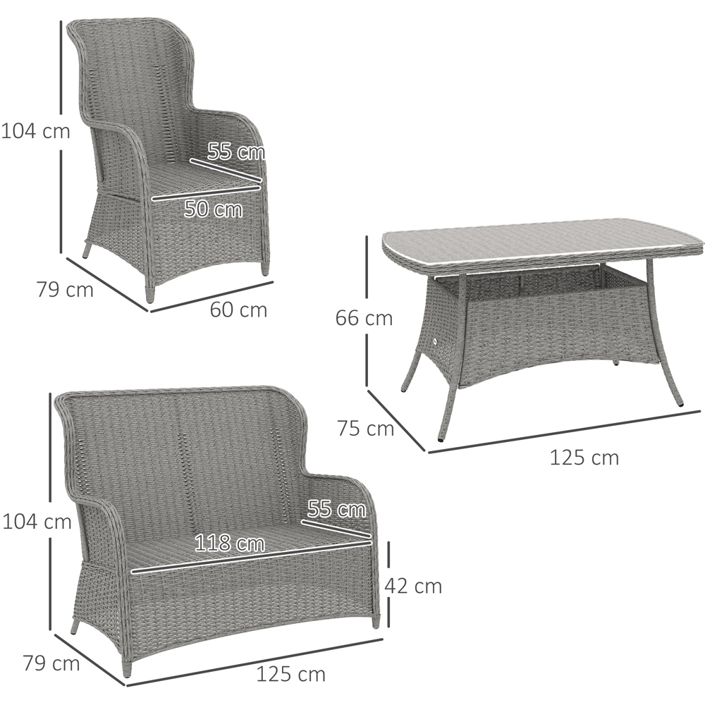 Outsunny 4 Seater Light Grey Wicker Rattan Sectional Garden Patio Sofa Set Image 7