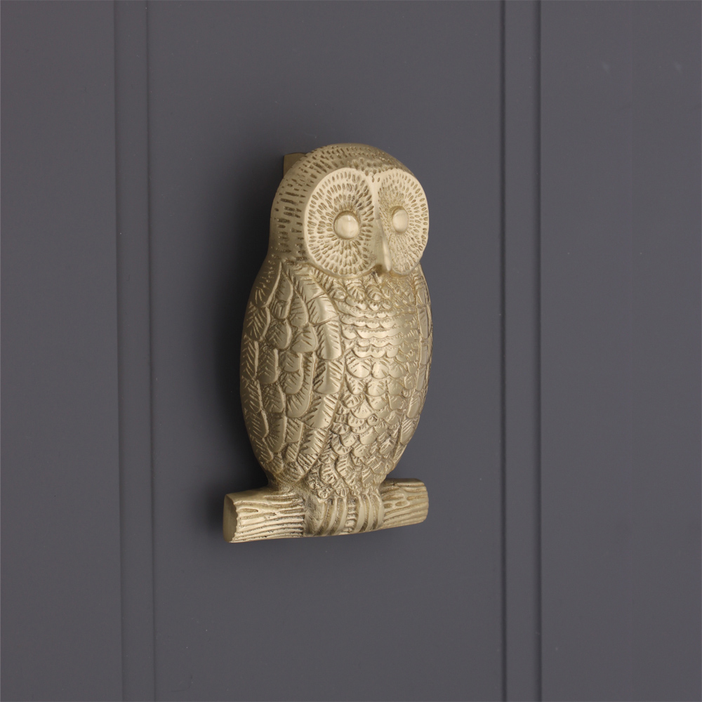 Spira Brass Satin Brass Owl Door Knocker Image 2